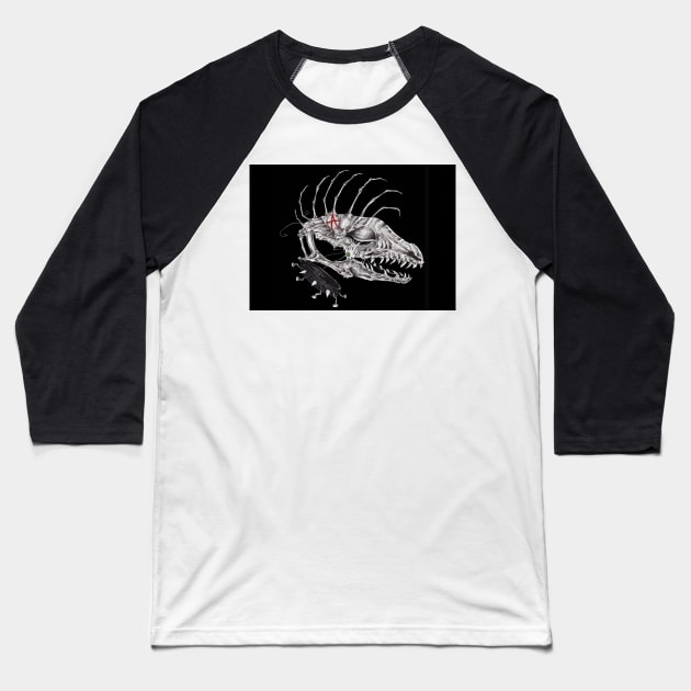 Punk Dog Skeleton Baseball T-Shirt by Megan Darrough